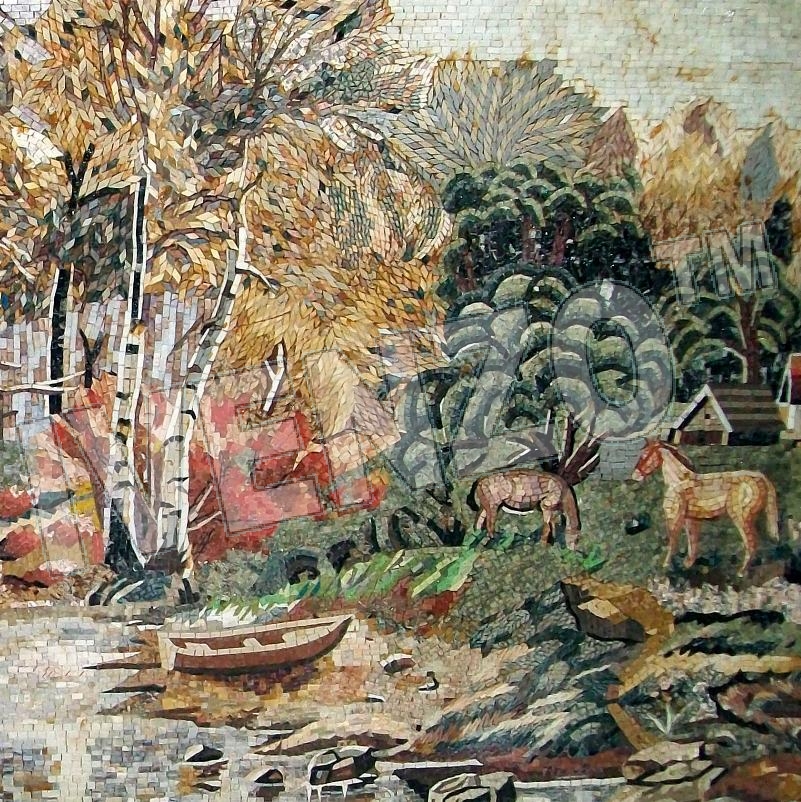 Mosaico LK012 Details Foresta con un lago e gli animali 2