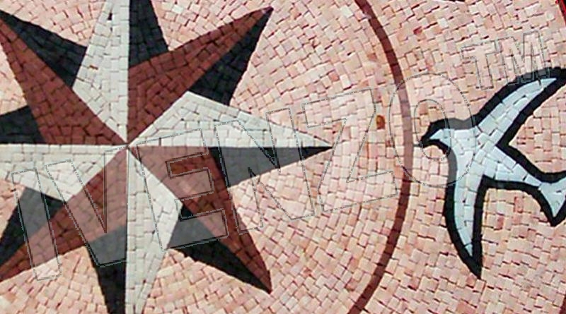 Mosaico MK036 Details rosa  dei  venti con uccelli 1