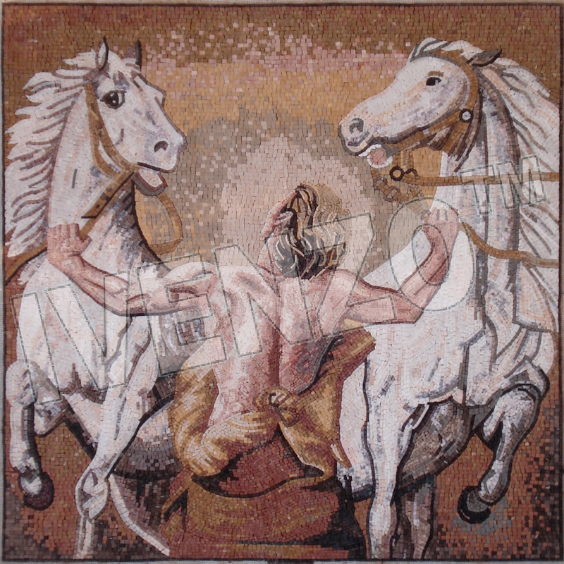 Mosaico FK109 l'uomo e cavalli