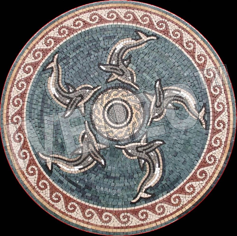 Mosaico MK003 Medaglione con delfini