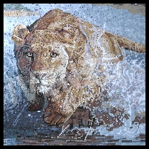 Mosaico leonessa nel fiume