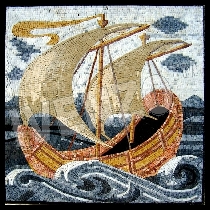 Mosaico barca con due alberi
